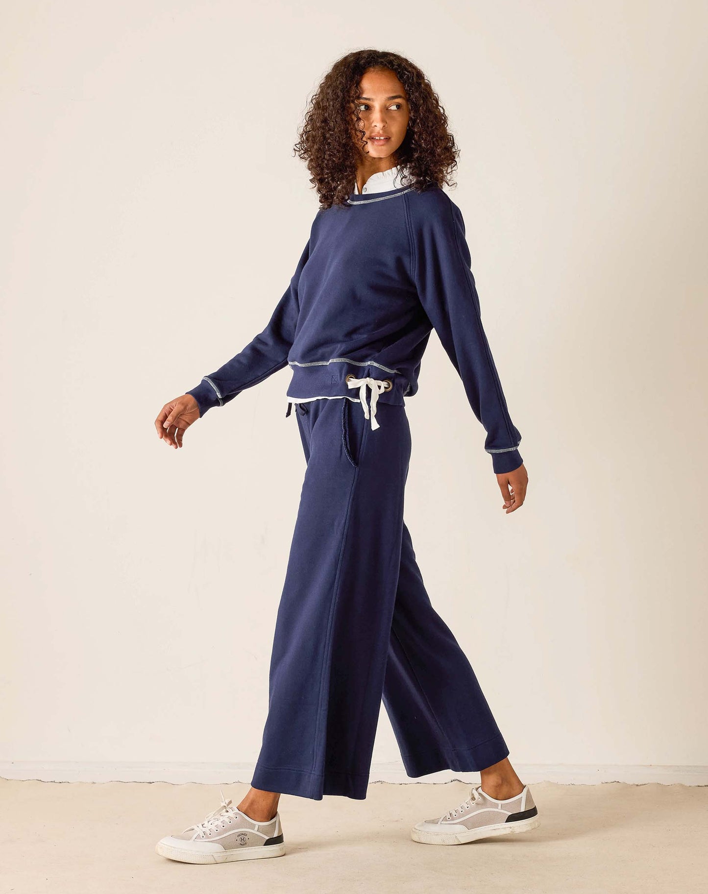 Frenchie Side Tie Crewneck in Cadet Blue