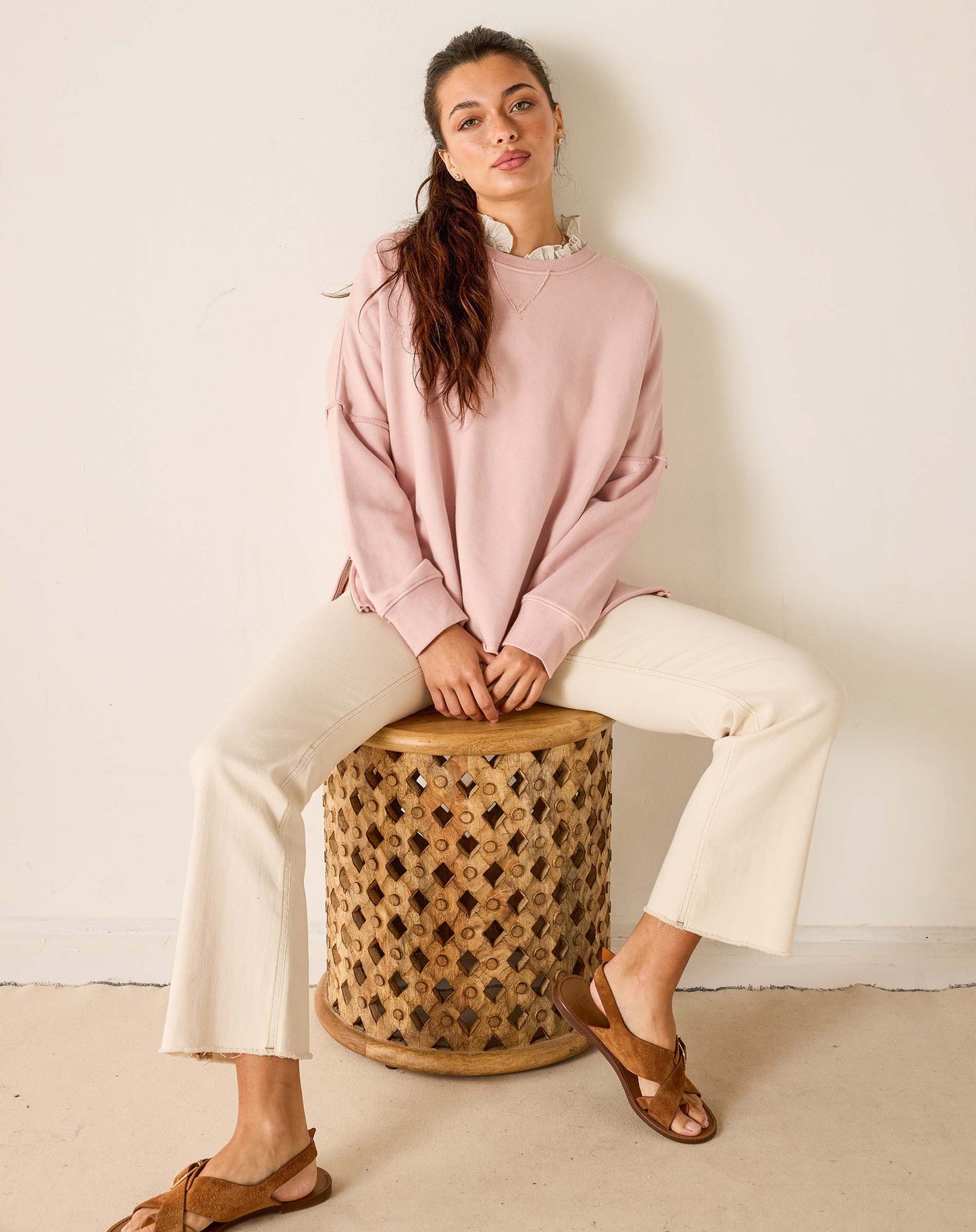 Frenchie Side Zip Crewneck in Mineral Pink