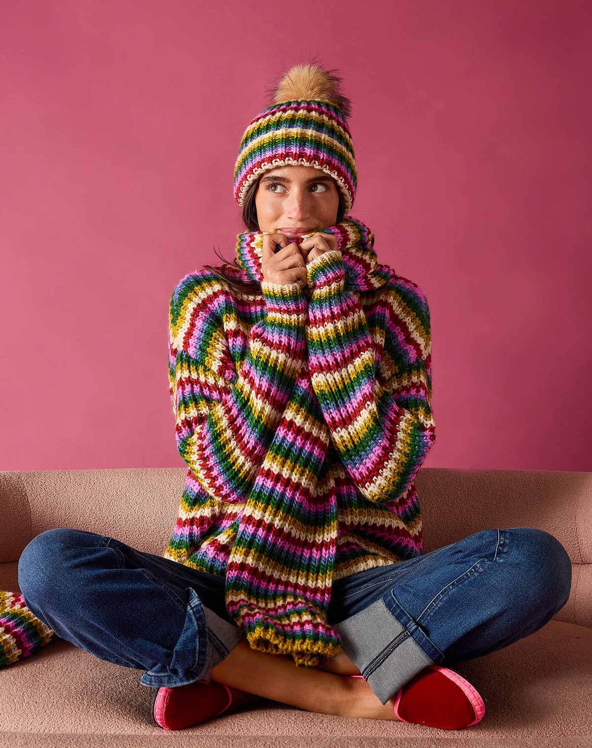 Golden Days Beanie in Multi Stripe