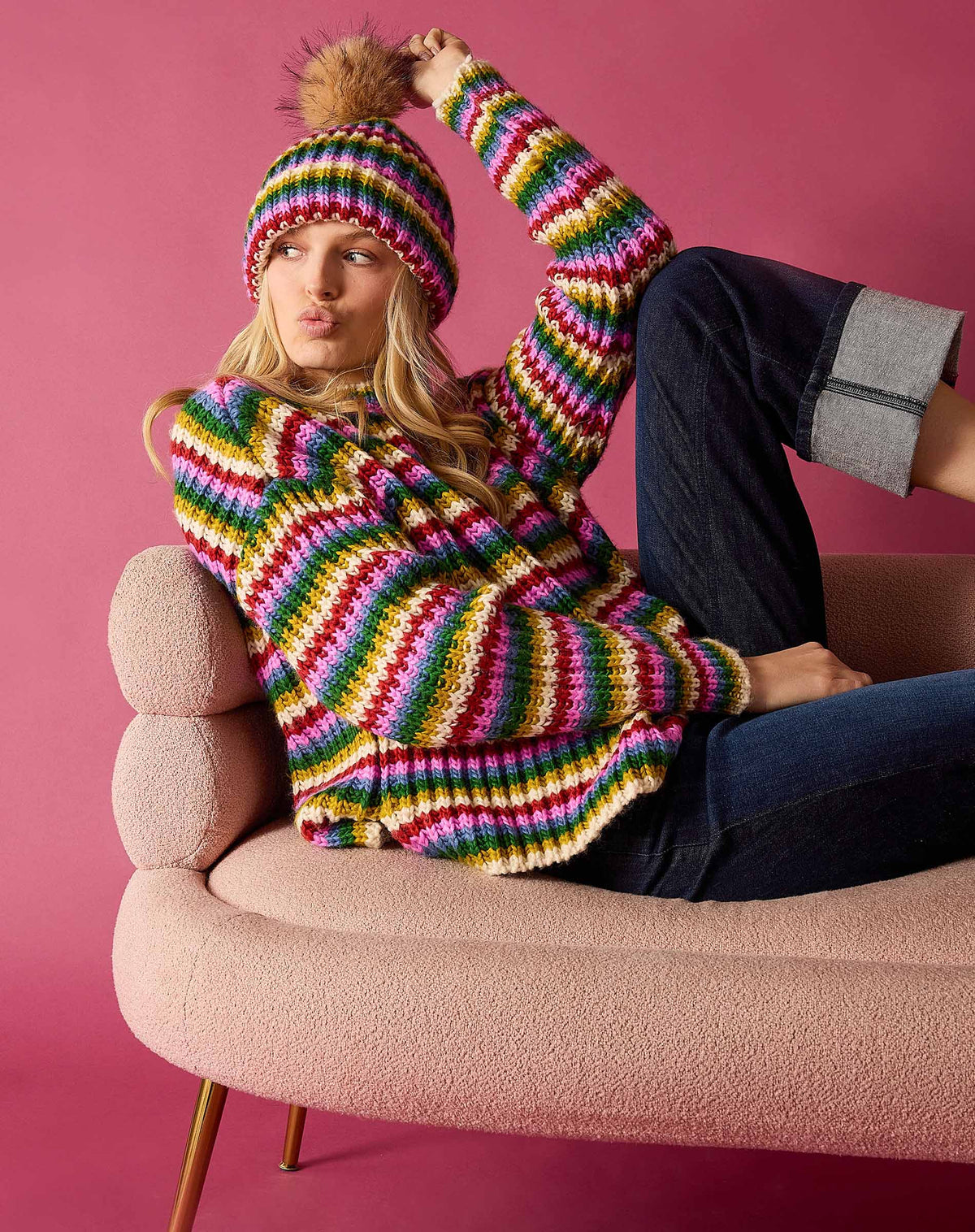 Golden Days Beanie in Multi Stripe