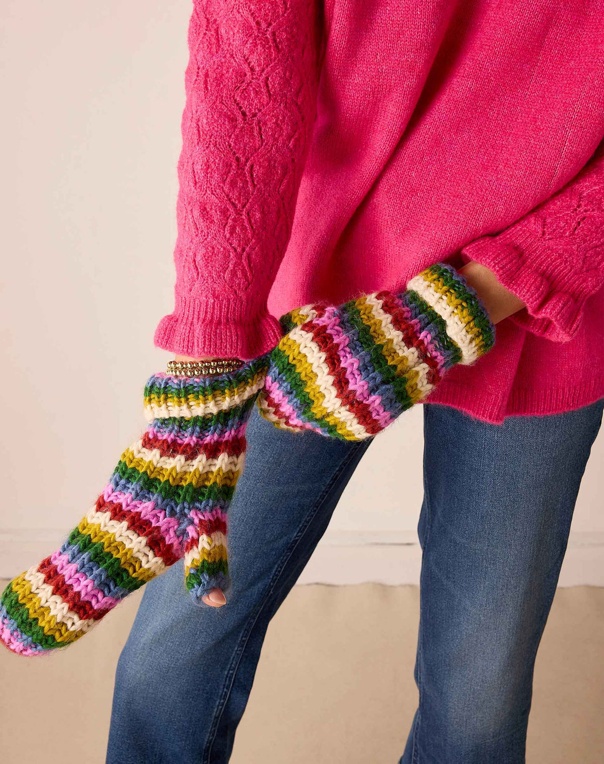 Golden Days Mitten in Multi Stripe