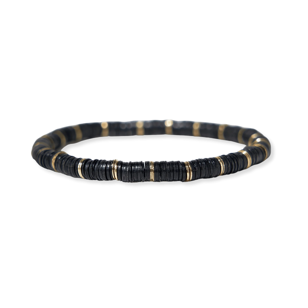 Grace Solid with Thin Gold Stripe Sequin Stretch Bracelet Black