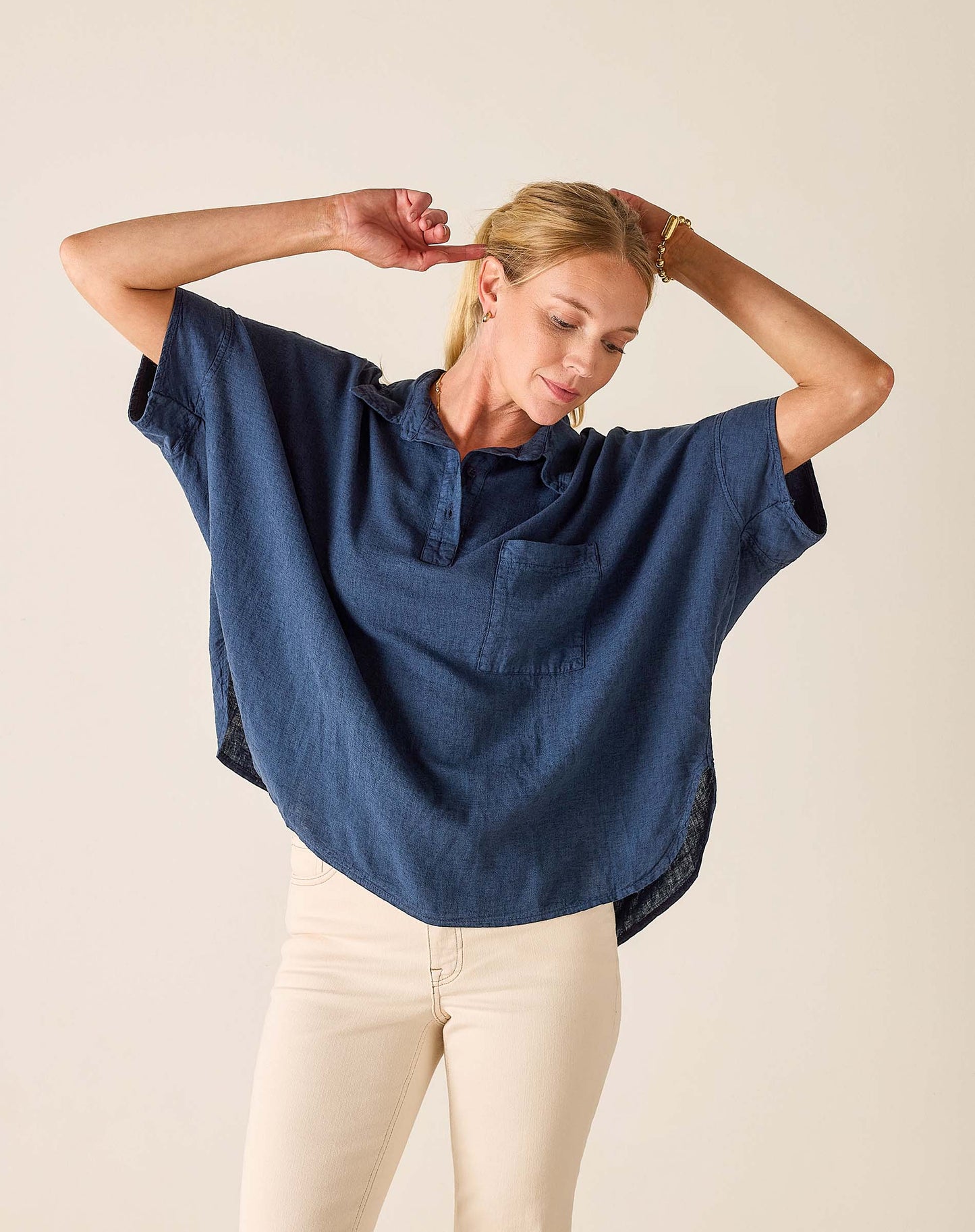 Hermosa Collared Top in Navy