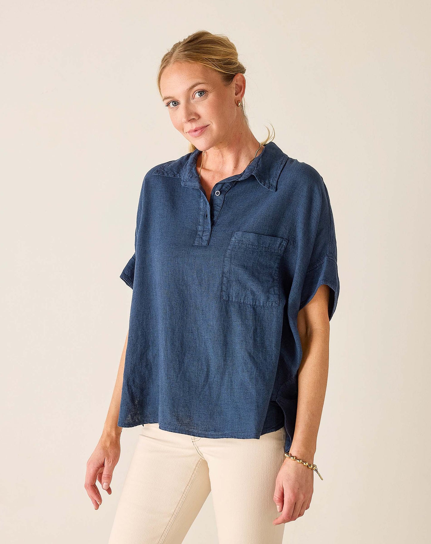 Hermosa Collared Top in Navy