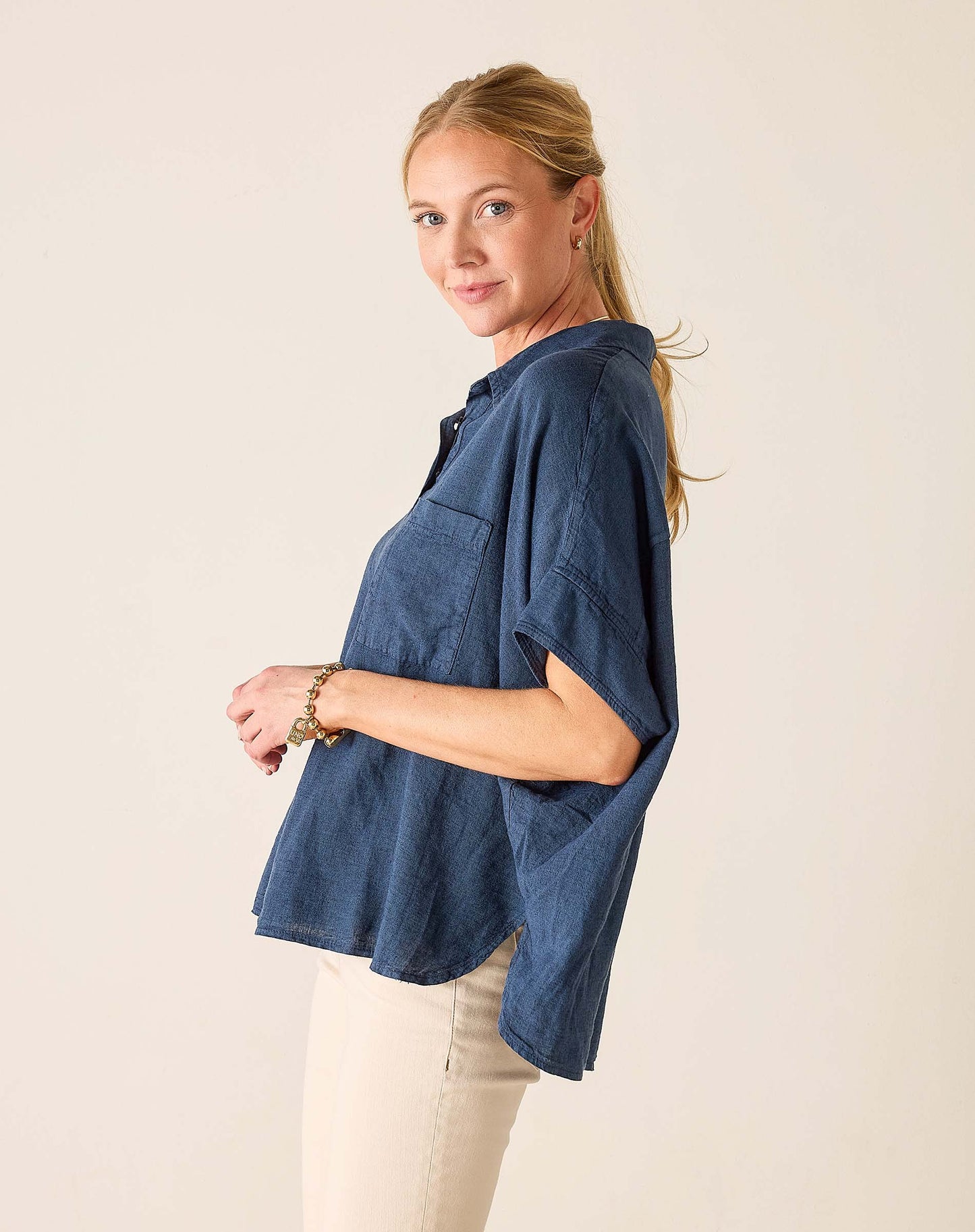 Hermosa Collared Top in Navy