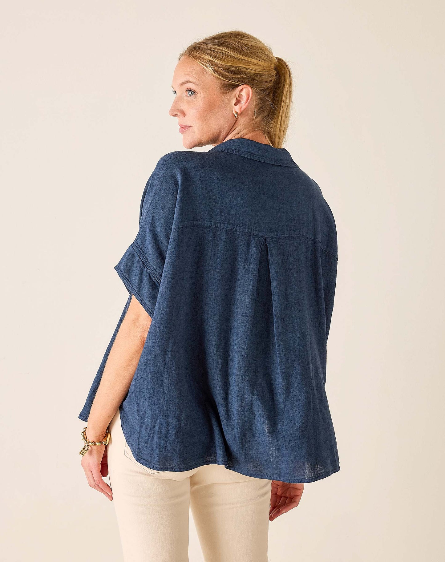 Hermosa Collared Top in Navy