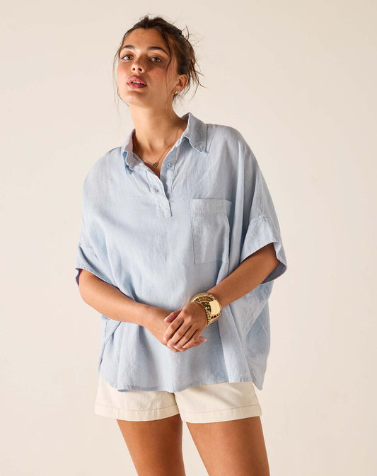 Hermosa Collared Top in Zen Blue