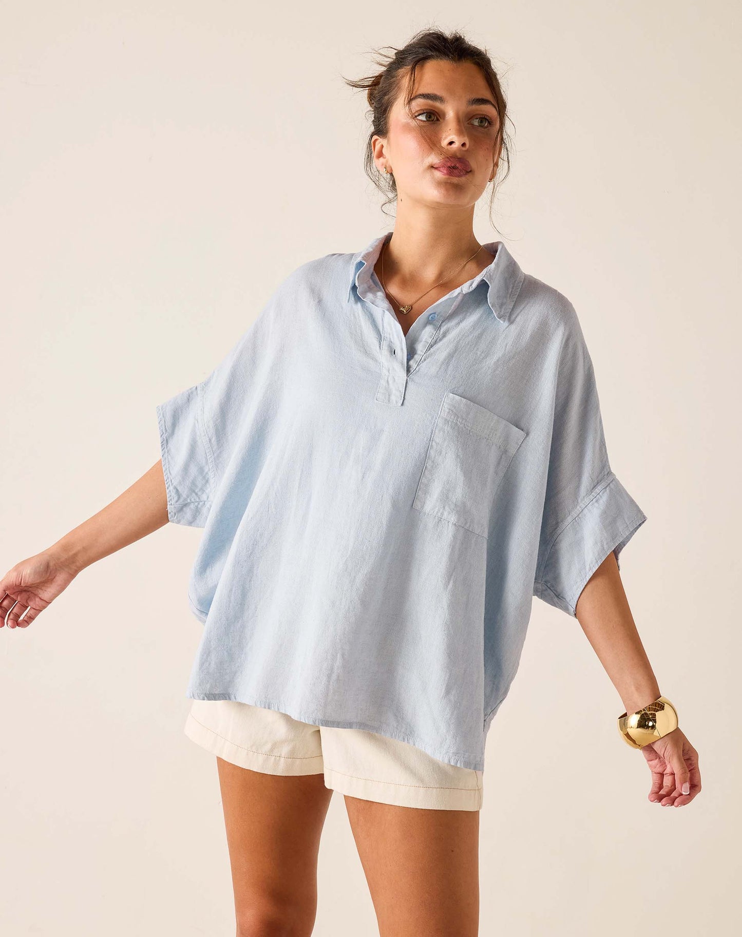 Hermosa Collared Top in Zen Blue