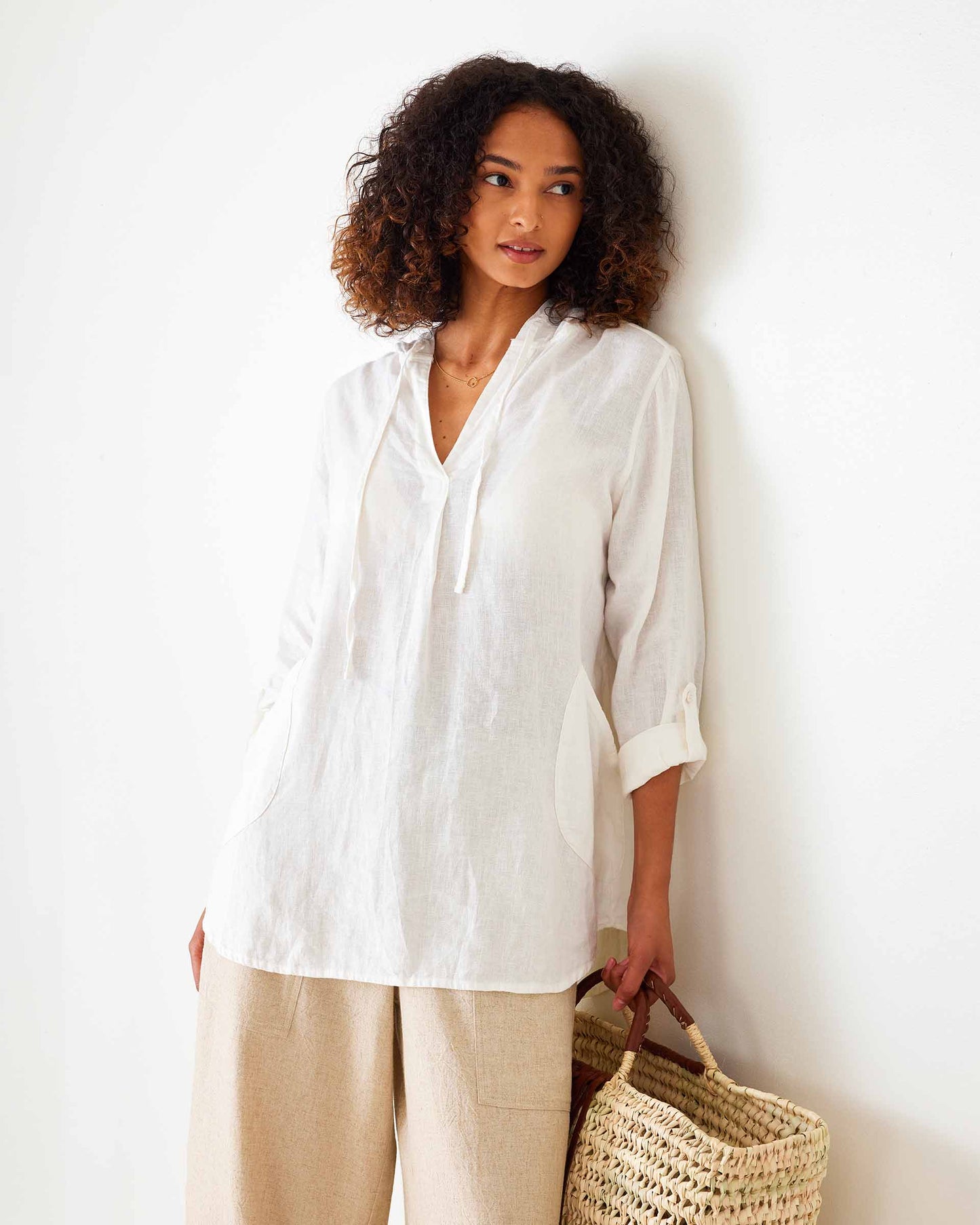 Hermosa Hoodie Tunic in Crisp White