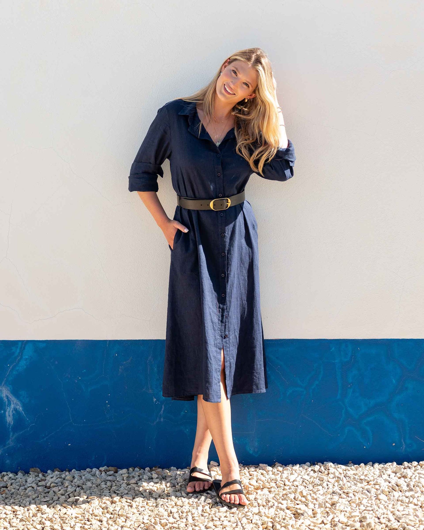 Hermosa Shirt Dress in Navy