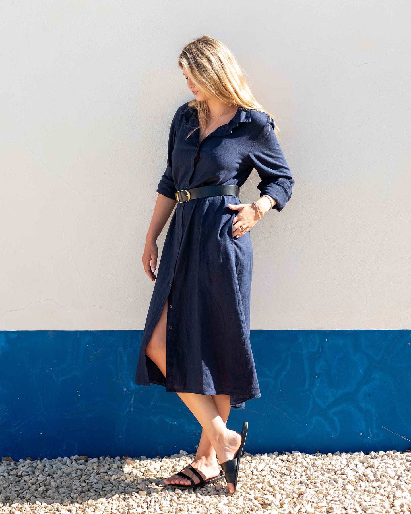 Hermosa Shirt Dress in Navy