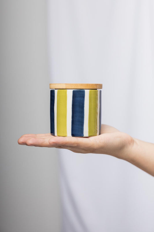 Storage Jar in Navy & Green Stripes - 7cm