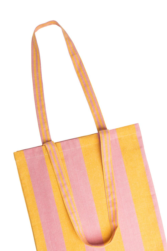 Shopping Bag in Yellow & Pink Stripes