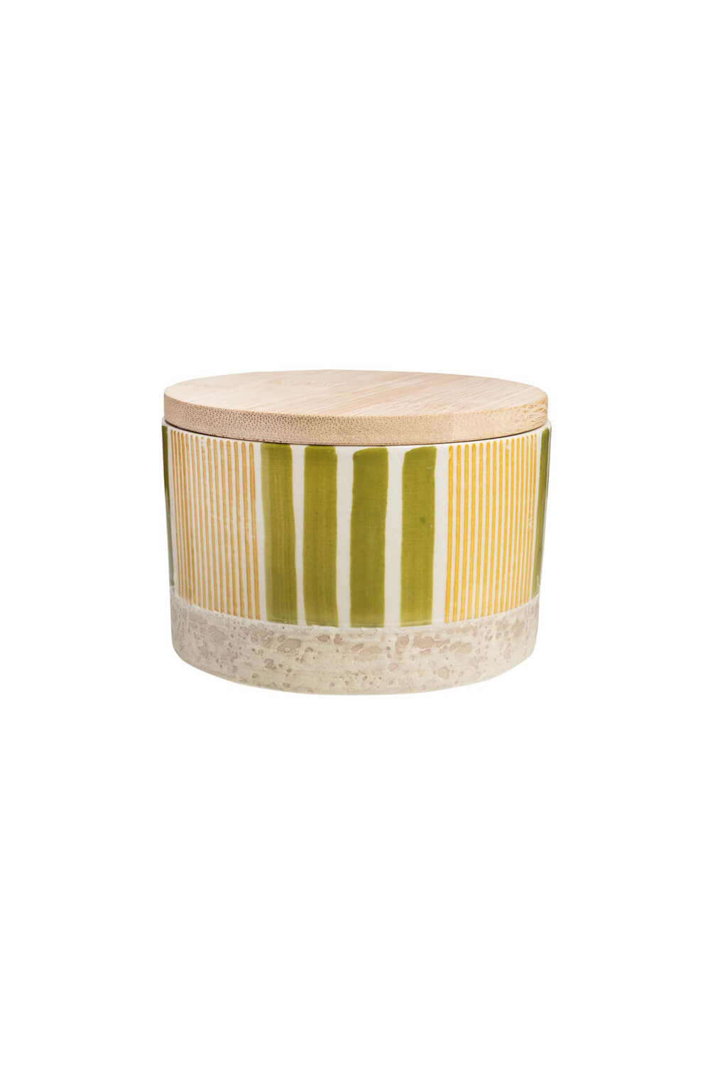 Storage Jar in Green & Yellow Stripes - 10 cm