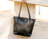 Zippered Leather Tote in Black (Ethiopia Collection)