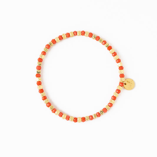 Louise Crystal Stretch Bracelet in Coral + Gold by Ink & Alloy