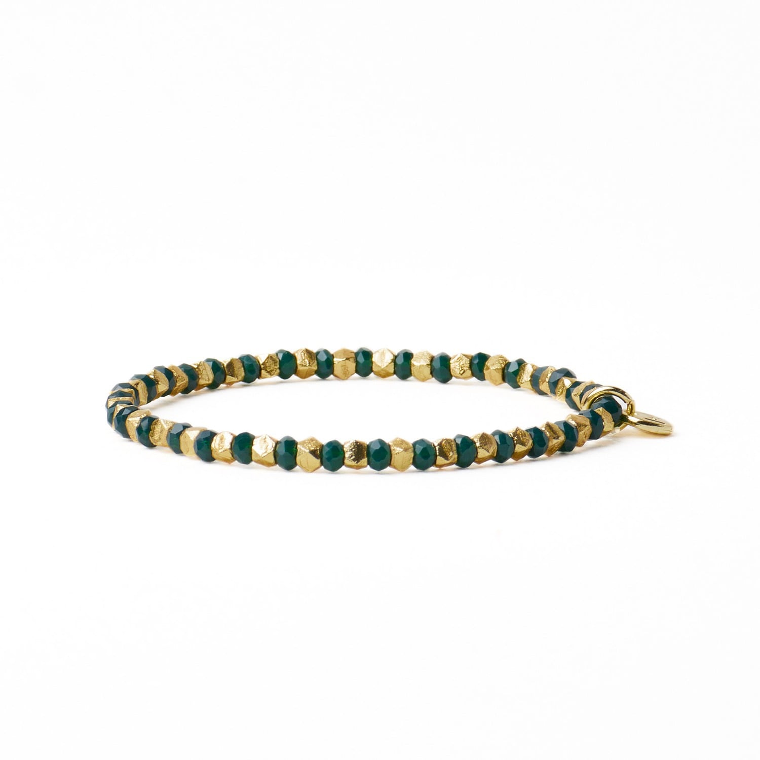 Louise Crystal Stretch Bracelet in Kelly Green + Gold by Ink & Alloy