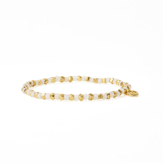 Louise Crystal Stretch Bracelet in White + Gold by Ink & Alloy