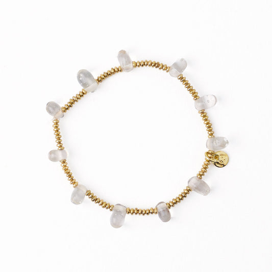Hope Brass Stretch Bracelet with Glass Beads in Clear by Ink & Alloy