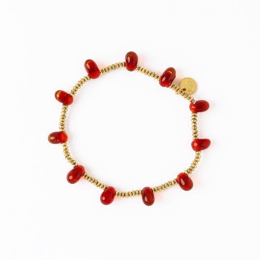 Hope Brass Stretch Bracelet with Glass Beads in Red by Ink & Alloy