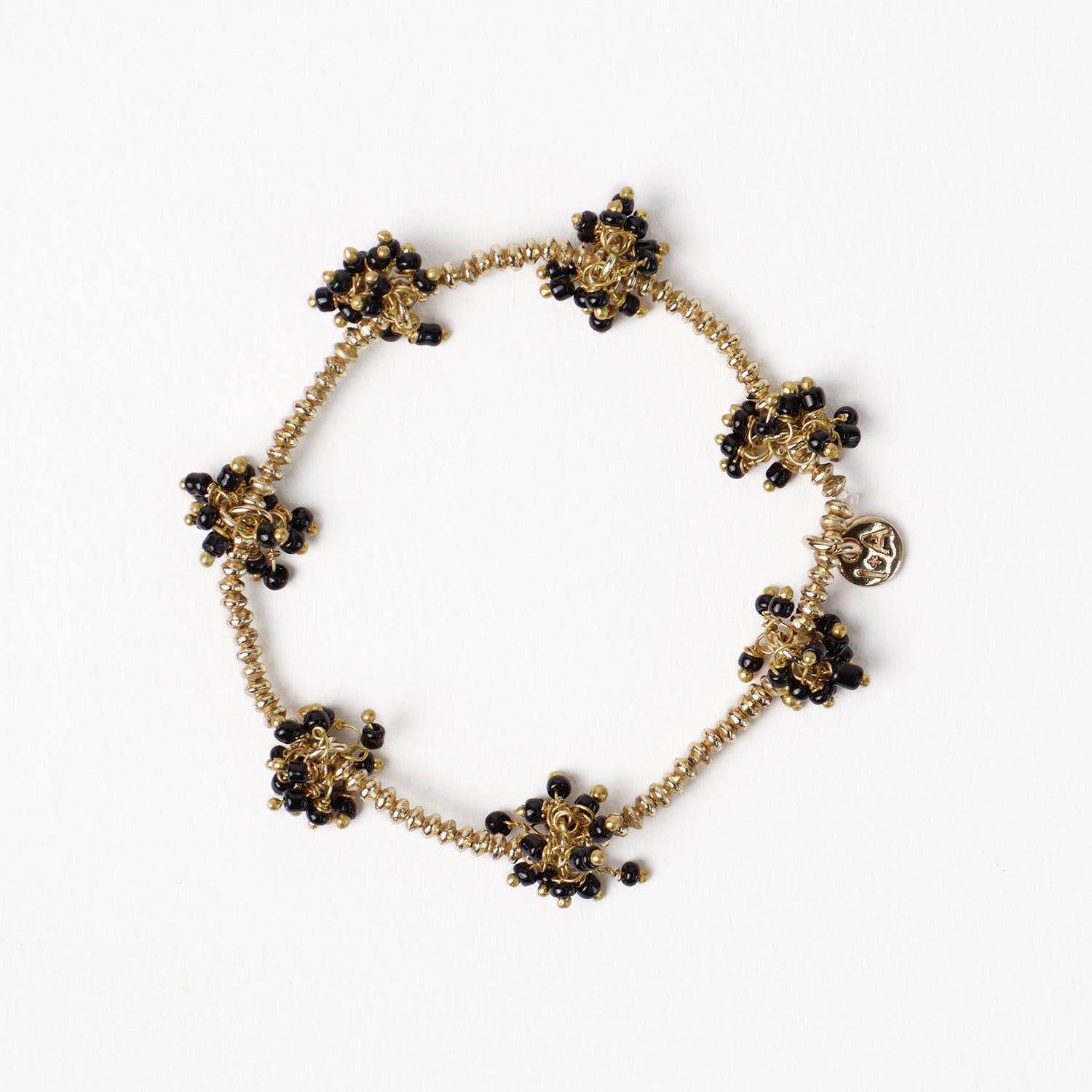 Kate Glass Cluster Bead Stretch Bracelet in Black by Ink & Alloy