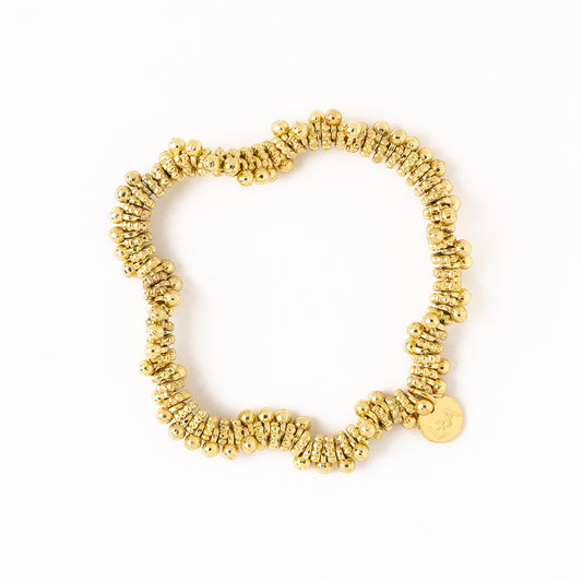 Kate Brass Round + Flat Bead Stretch Bracelet by Ink & Alloy