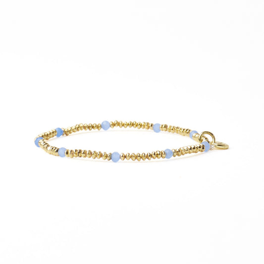 Ashley Small Brass + Crystal Stretch Bracelet in Blue + Gold by Ink & Alloy