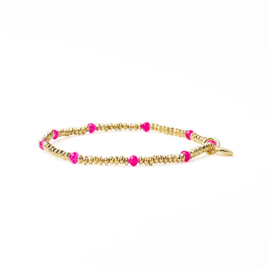 Ashley Small Brass + Crystal Stretch Bracelet in Hot Pink + Gold by Ink & Alloy