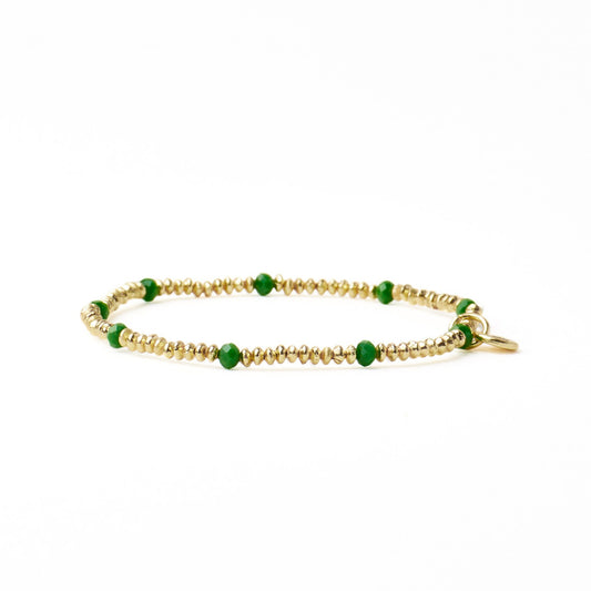 Ashley Small Brass + Crystal Stretch Bracelet in Kelly Green + Gold by Ink & Alloy