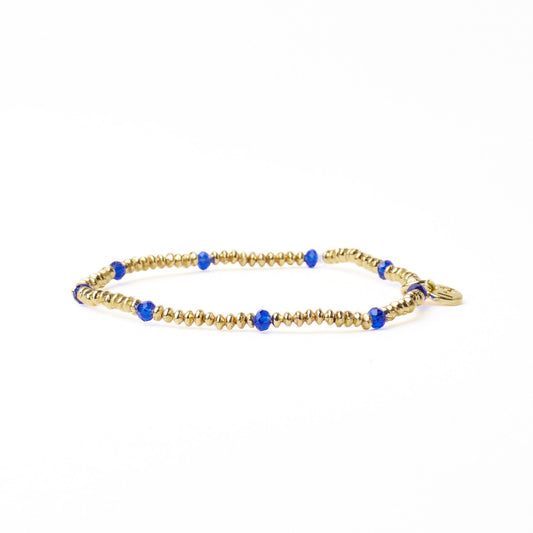 Ashley Small Brass + Crystal Stretch Bracelet in Lapis + Gold by Ink & Alloy