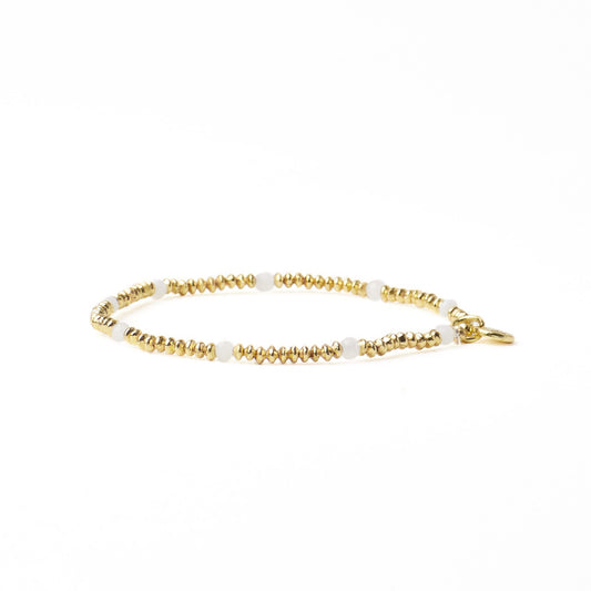 Ashley Small Brass + Crystal Stretch Bracelet in White + Gold by Ink & Alloy