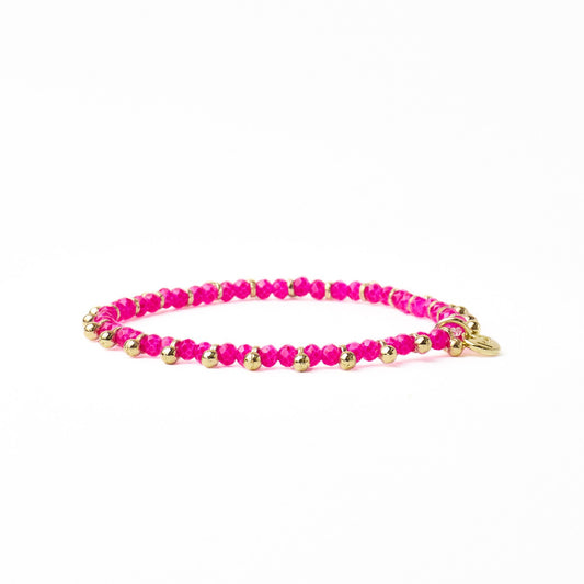 Kami Crystal + Brass Charm Stretch Bracelet in Hot Pink + Gold by Ink & Alloy
