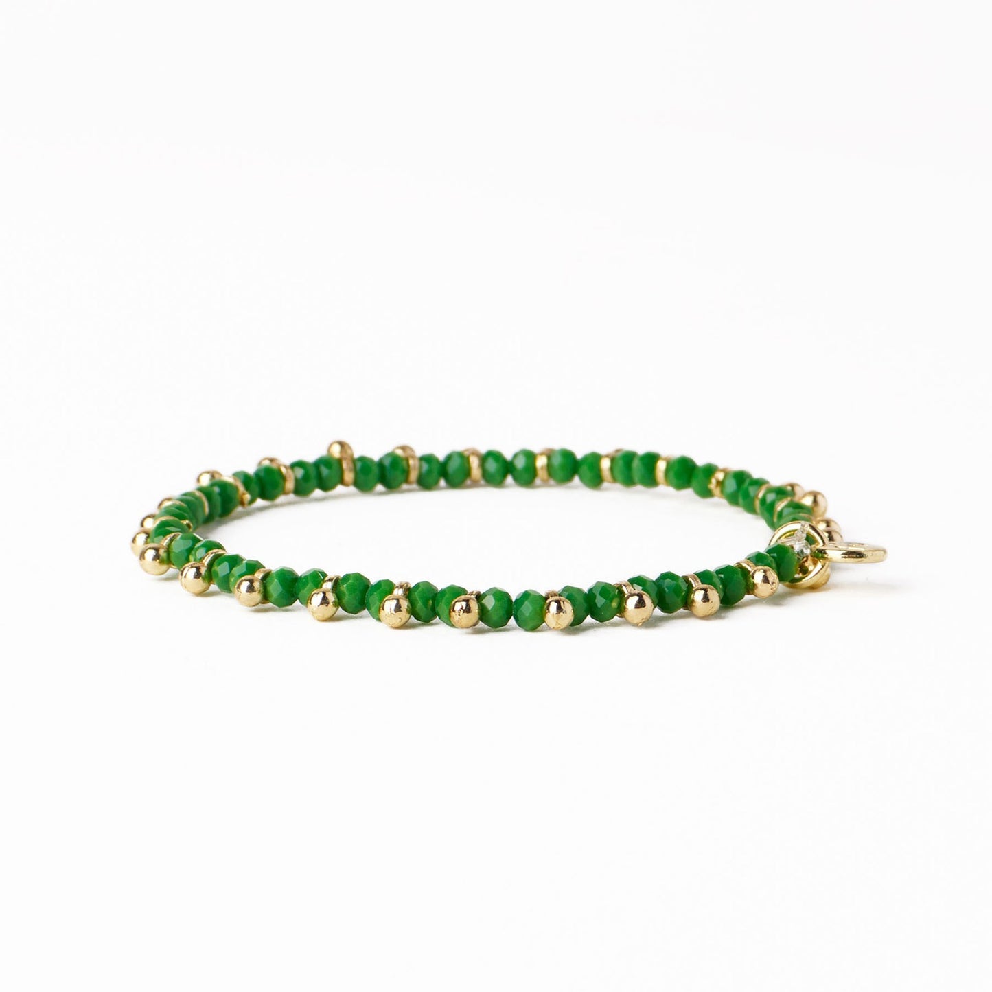 Kami Crystal + Brass Charm Stretch Bracelet in Kelly Green + Gold by Ink & Alloy