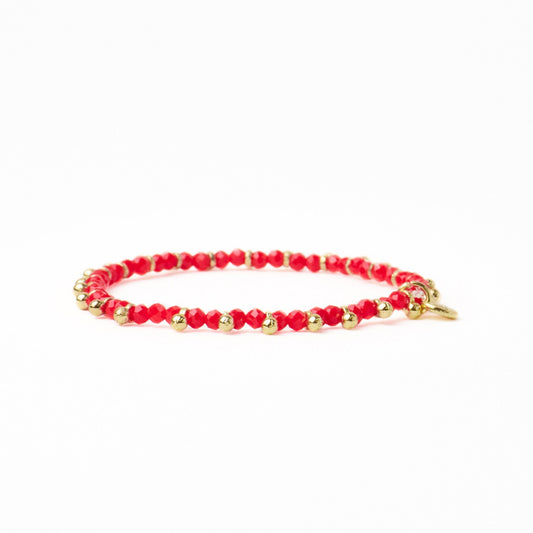 Kami Crystal + Brass Charm Stretch Bracelet in Tomato Red + Gold by Ink & Alloy