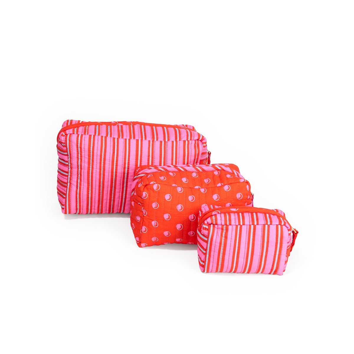 Frenchie 3-Piece Cosmetic Bag Set in Hot Pink + Orange by INK + ALLOY