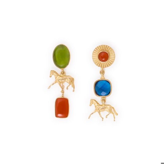 Calliope Horse Glass + Carnelian Stone Earrings by INK + ALLOY