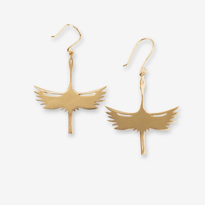 Edina Crane Dangle Earrings in Brass by INK + ALLOY