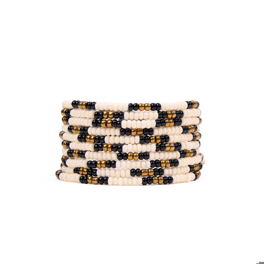 Sage 10-Strand Beaded Stretch Bracelet in Gold, Black + Ivory by INK + ALLOY