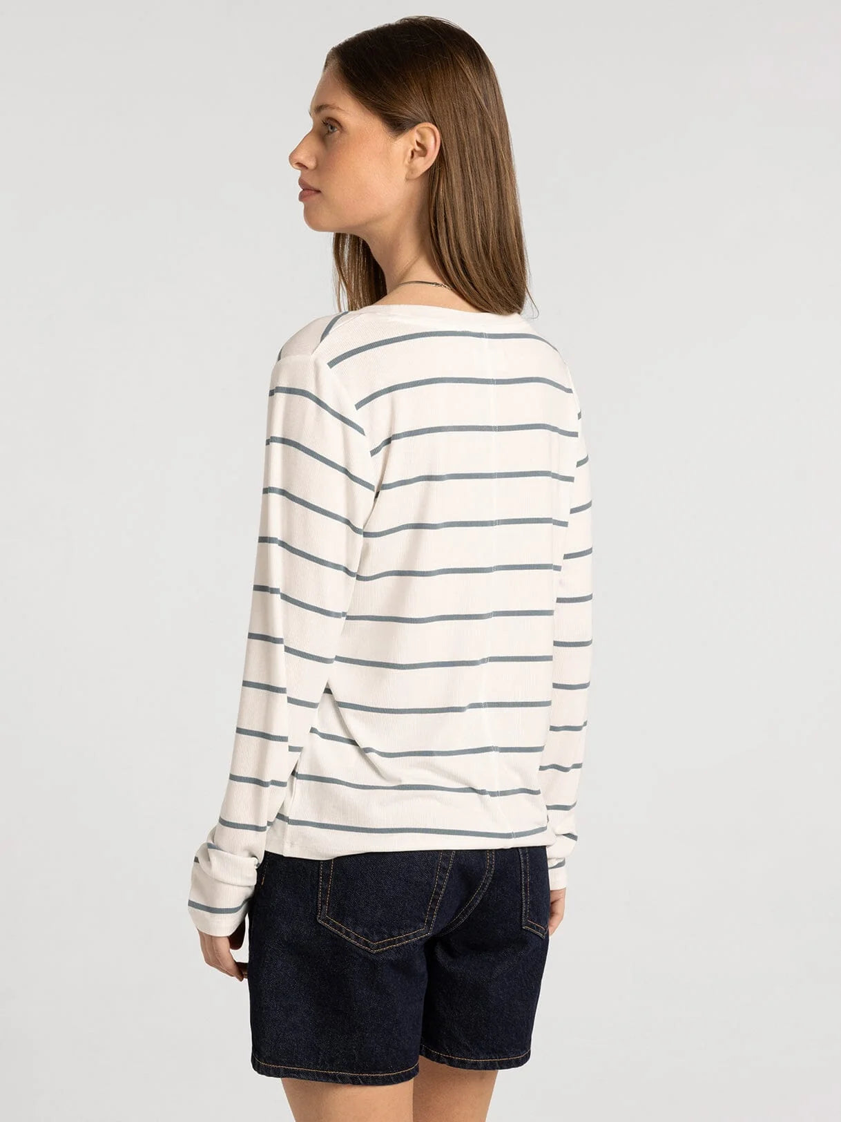 Lauren Top in White Sage Stripes