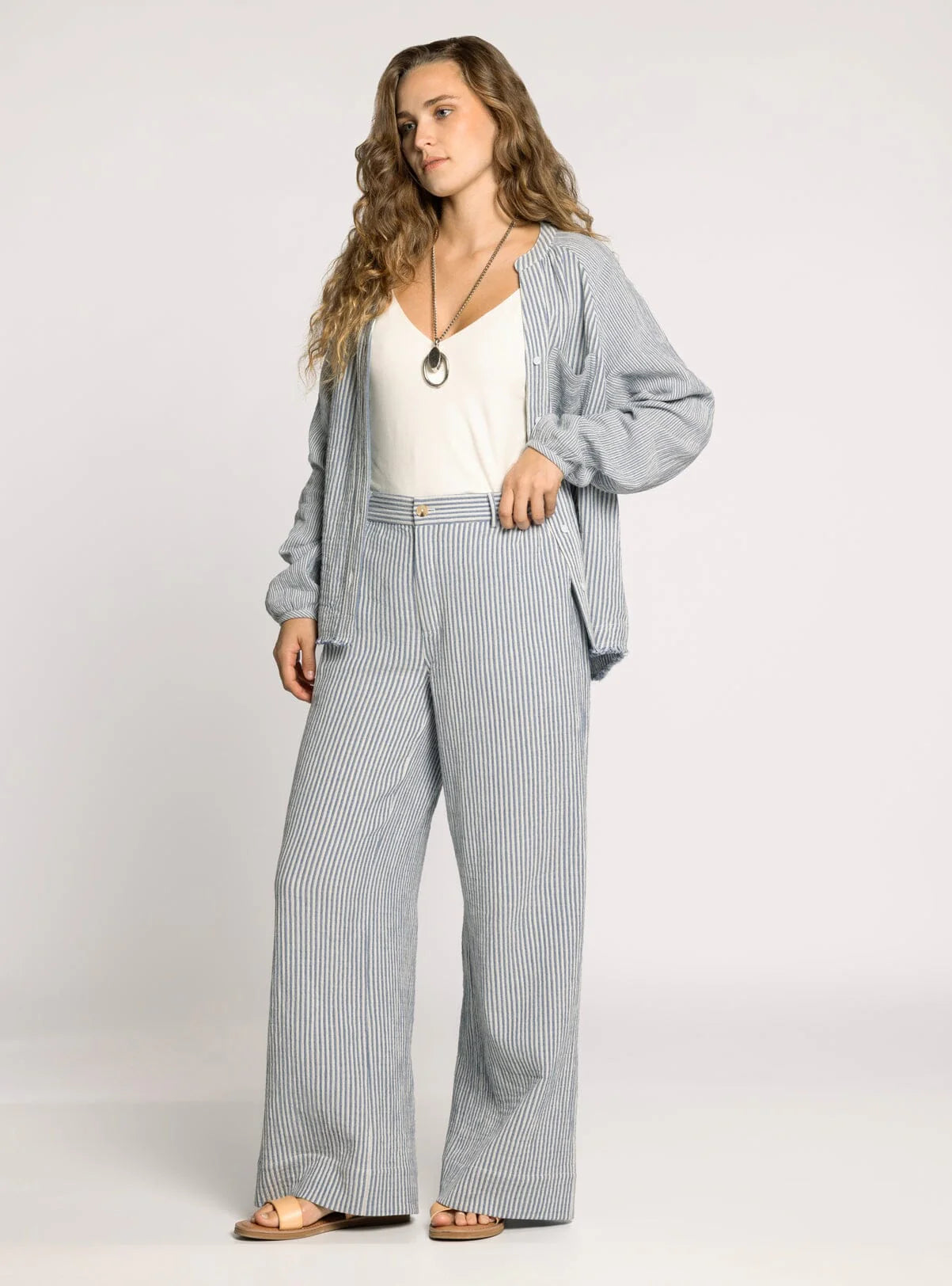 Maia Pants in Ivory & Blue