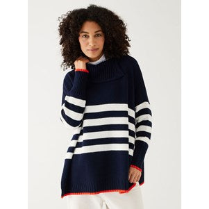 Marina Sweater in Navy Striped & Scarlet