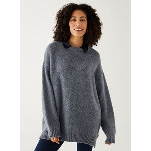 Bari Side Button Crewneck Sweater in Frost Grey