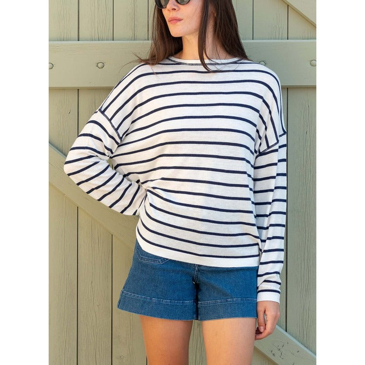 Delmar Sweater in White & Navy Stripe
