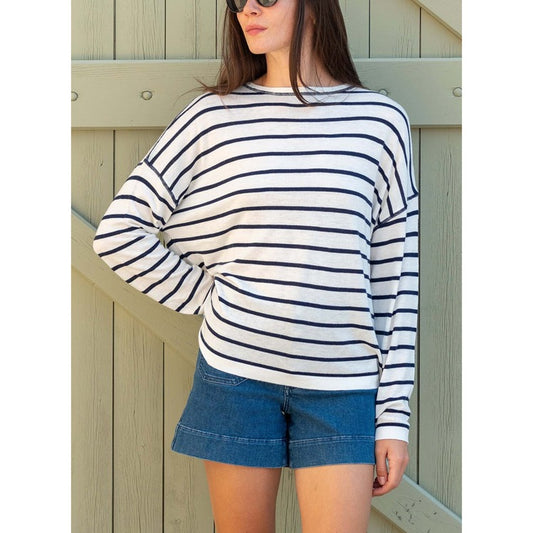 Delmar Sweater in White & Navy Stripe