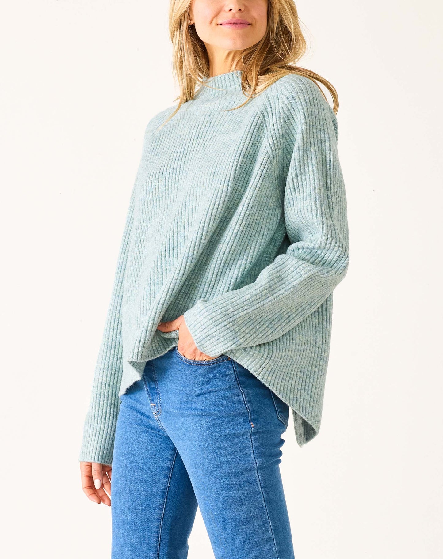 Monograph Mockneck Sweater in Heathered Seafoam