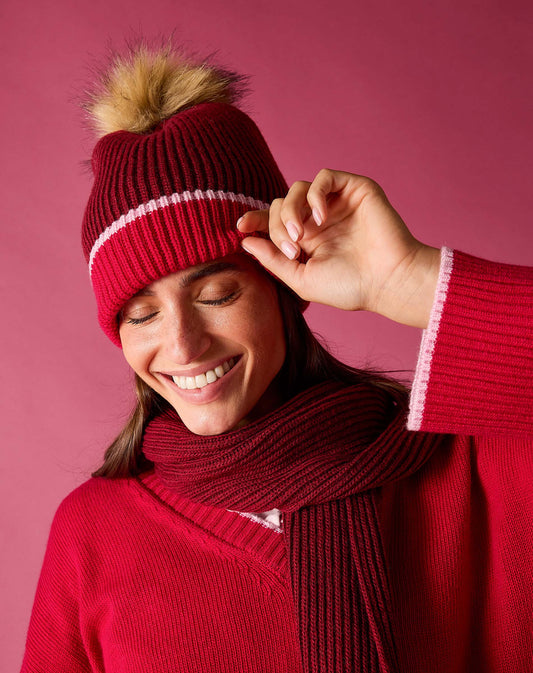Montauk Colorblock Beanie in Raspberry Pink