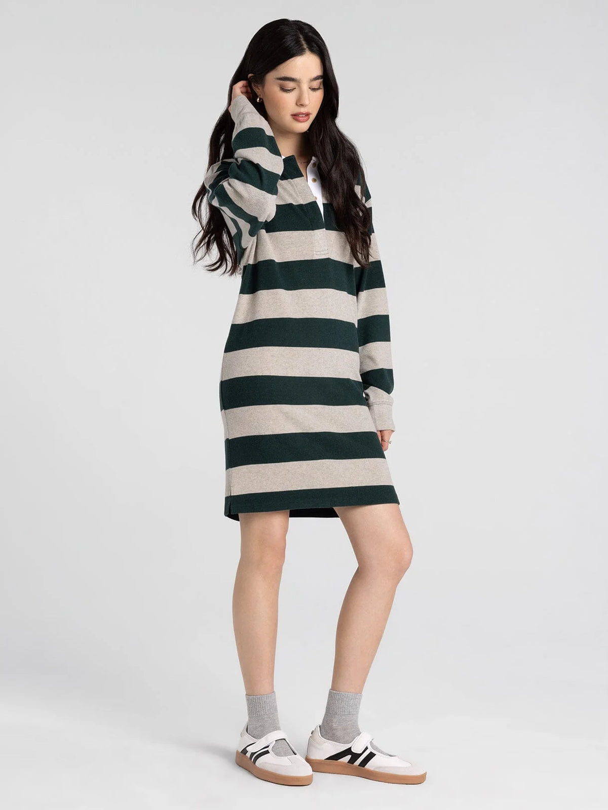 Pierce Dress in Stone Pine Stripes