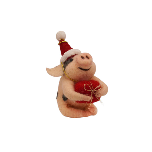 Felt Present Pig Ornament