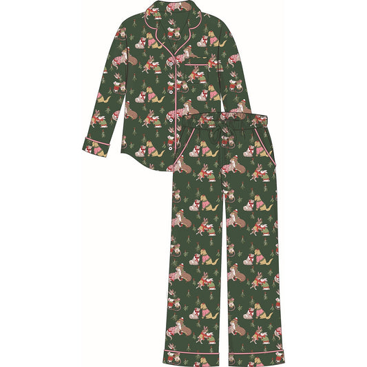 Mistletoe Kiss-Lightweight Flannel-Long PJ Set-Gre
