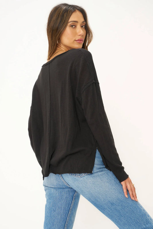 Mae Textured V-Neck Long Sleeve in True Black